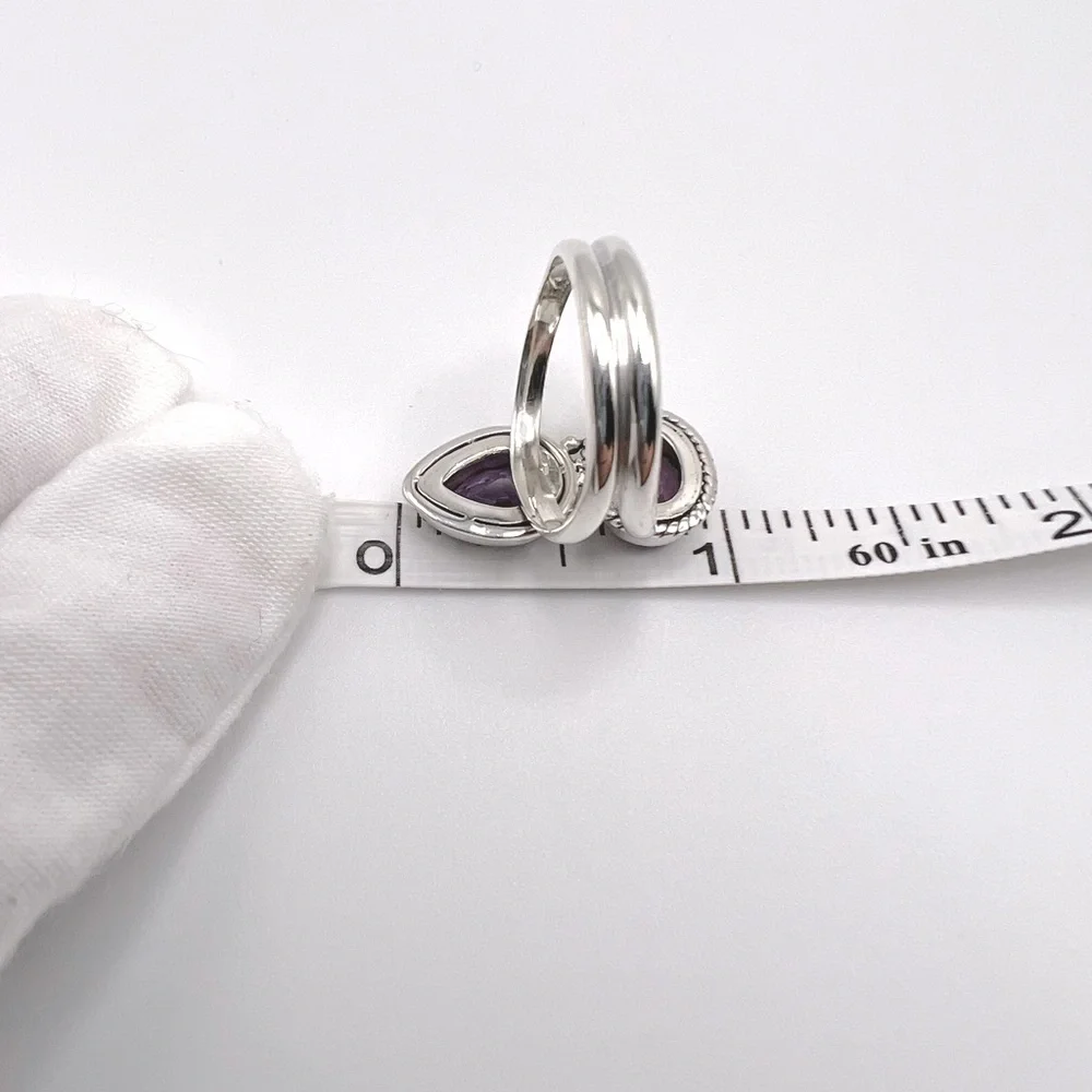 Genuine Faceted Amethyst Oval & Tear Drop .925 Sterling Silver Ring - Picture 14 of 17